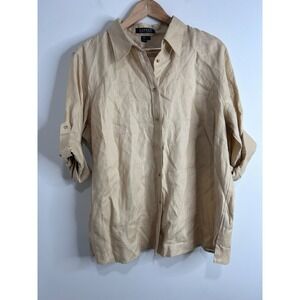 Lauren Ralph Lauren Linen Button Up Blouse Top Womens 1X Quiet Luxury Coastal